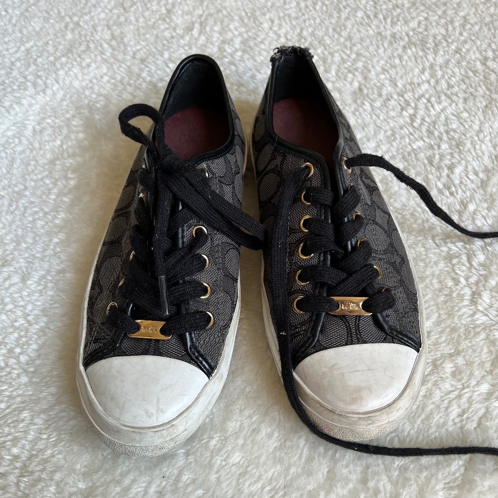 Coach Empire Monogram Black & Grey Lowtop Sneakers Size 6.5B